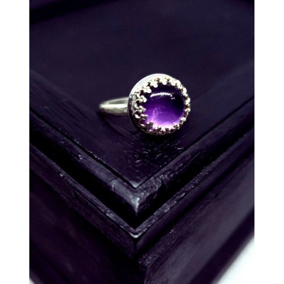 Sterling silver amethyst crystal ring gothic metalwork handmade jewelry - Picture 5 of 12